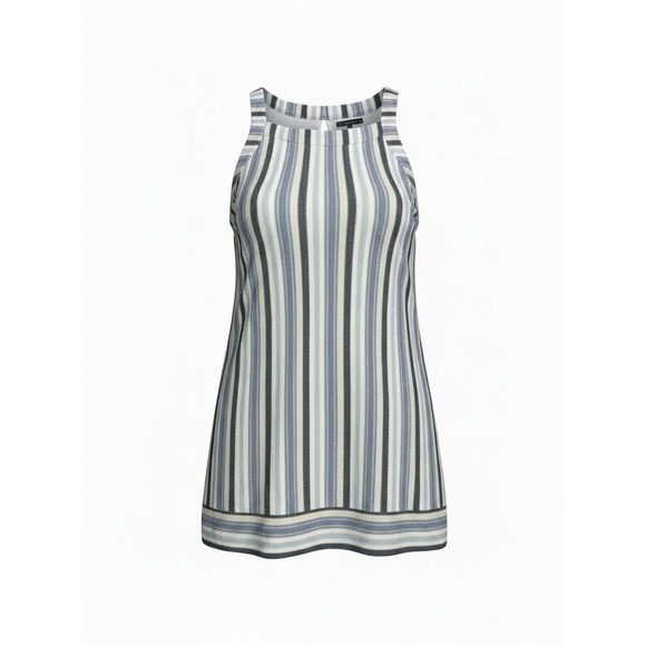 Sharagano Dresses & Skirts - Sharagano Blue White Striped Linen Blend Sleeveless Shift Dress Size 14